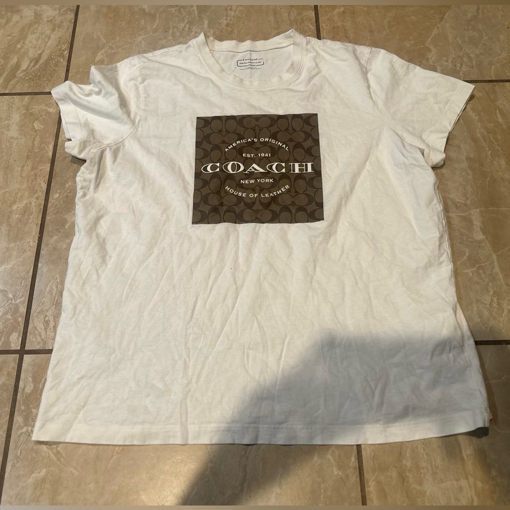 White And Brown Coach Signature Square T-Shirt Size XL